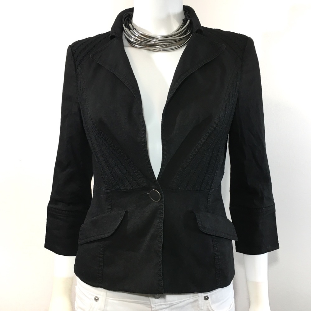 Bebe Italian Fabric Black Embroidered Trim Blazer